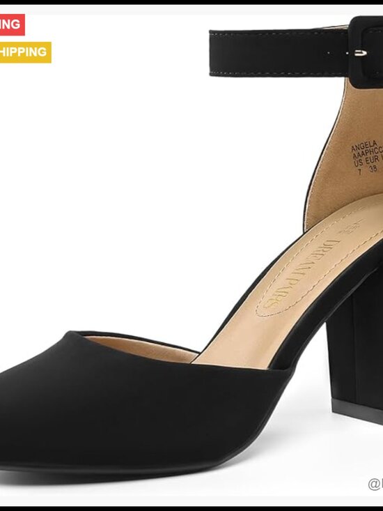 Faux Leather Ankle Strap Chunky Heel Pumps Wedding Shoes